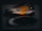 A pair of modern athletic shoes featuring a sleek design with curved lines and a blend of white, black, and vibrant orange hues. The shoes are displayed from a side and top view, highlighting their dynamic style and brand logo.