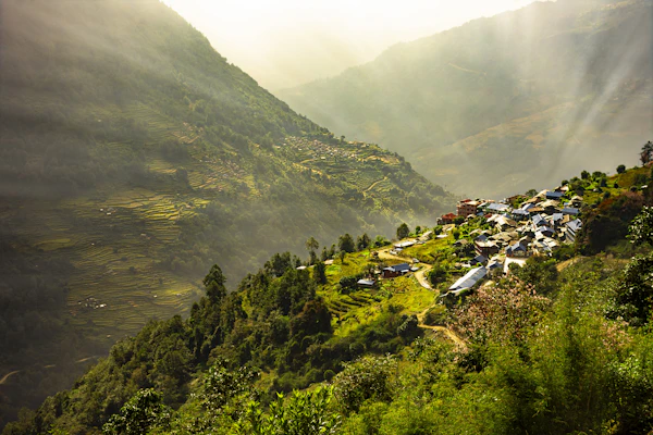 Green monsoon-season hills in Nepal