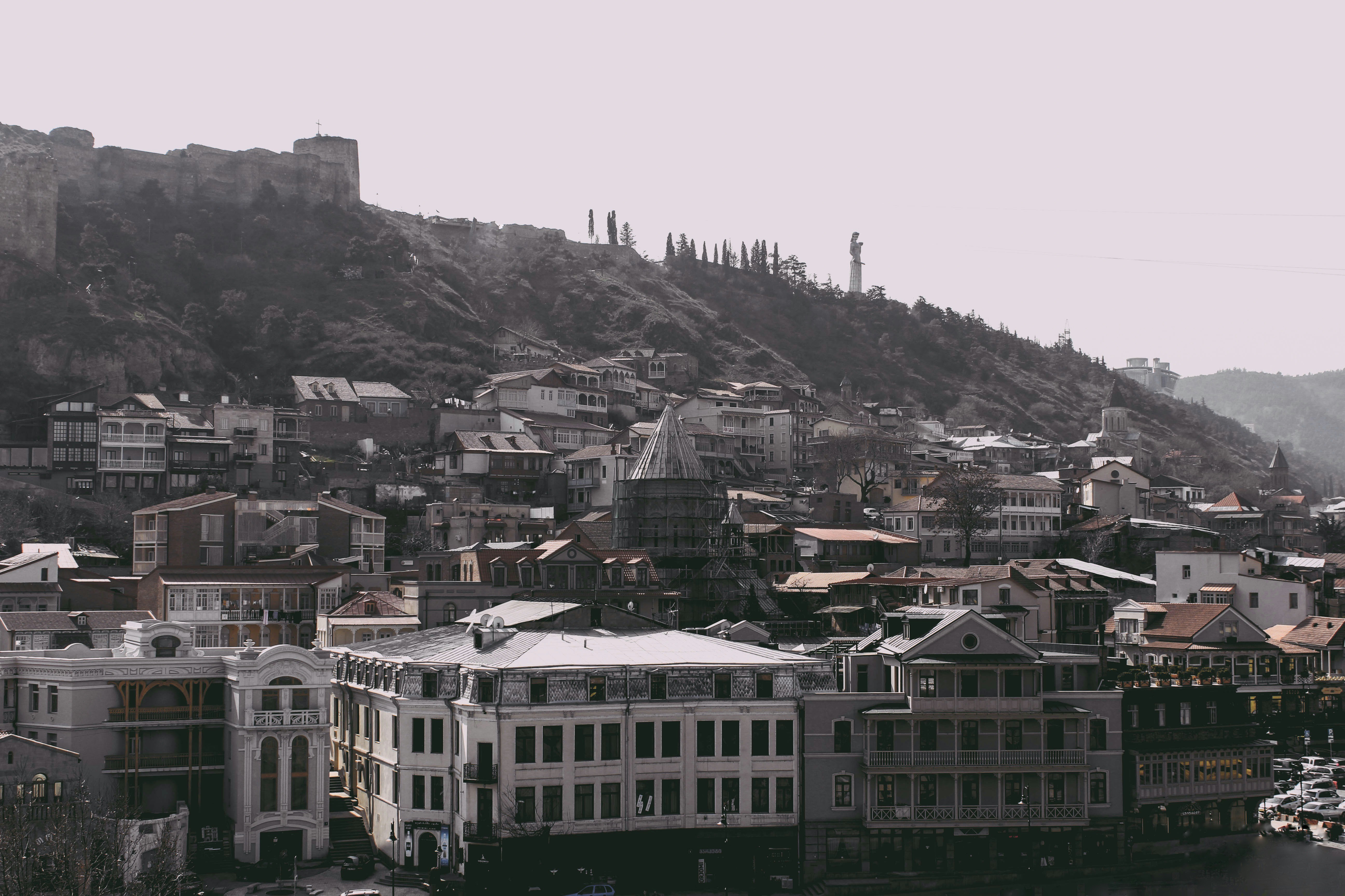 white and brown concrete building, View on the old Tbilisi