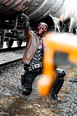 man in black leather jacket wearing helmet