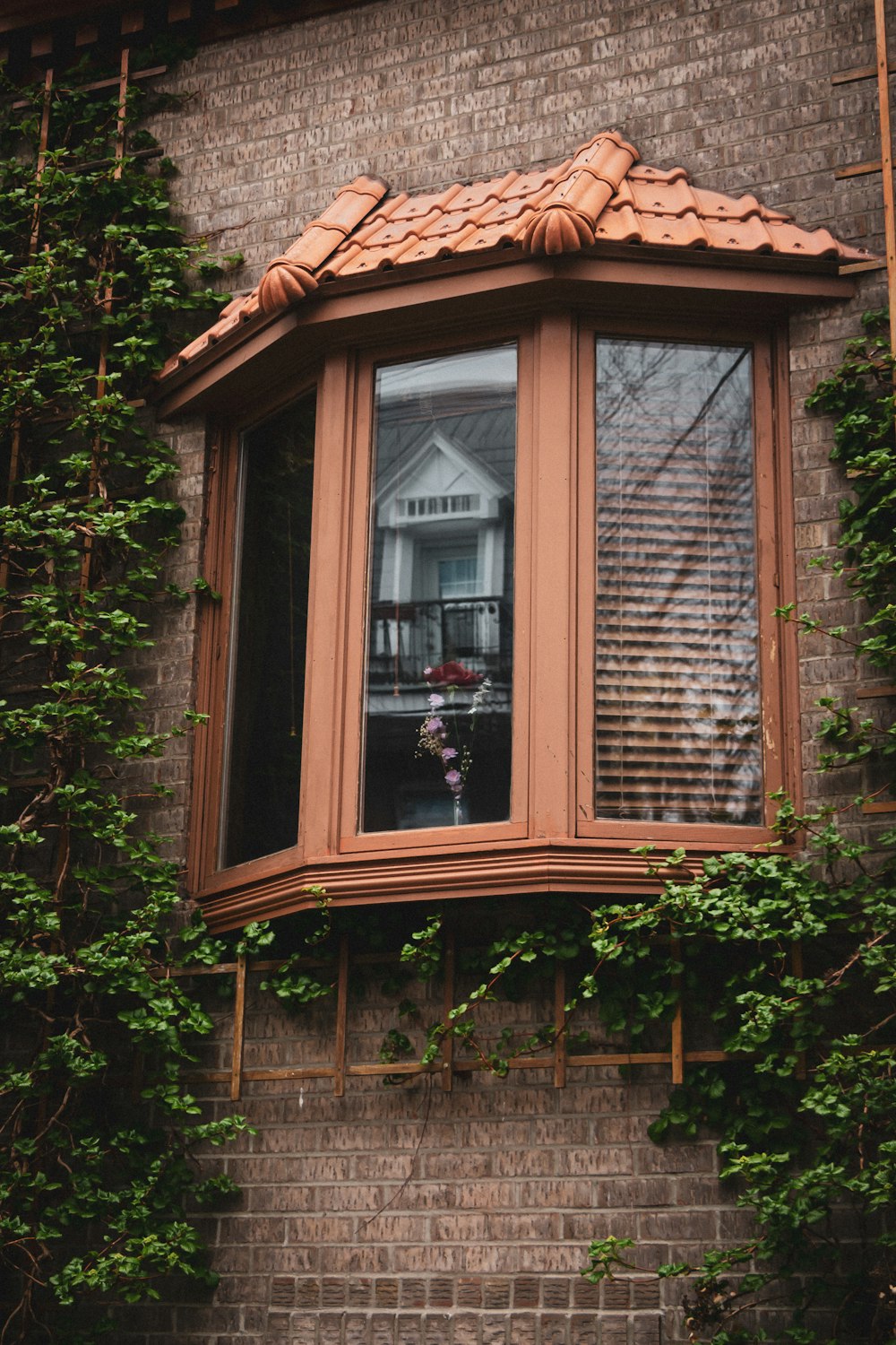 brown wooden framed glass window