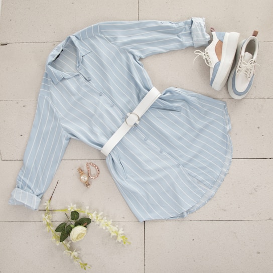 blue and white striped long sleeve shirt