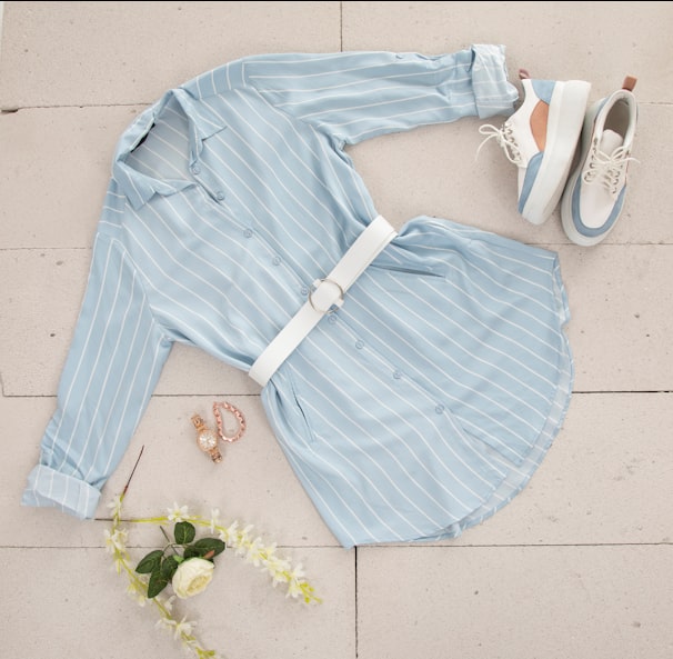 blue and white striped long sleeve shirt