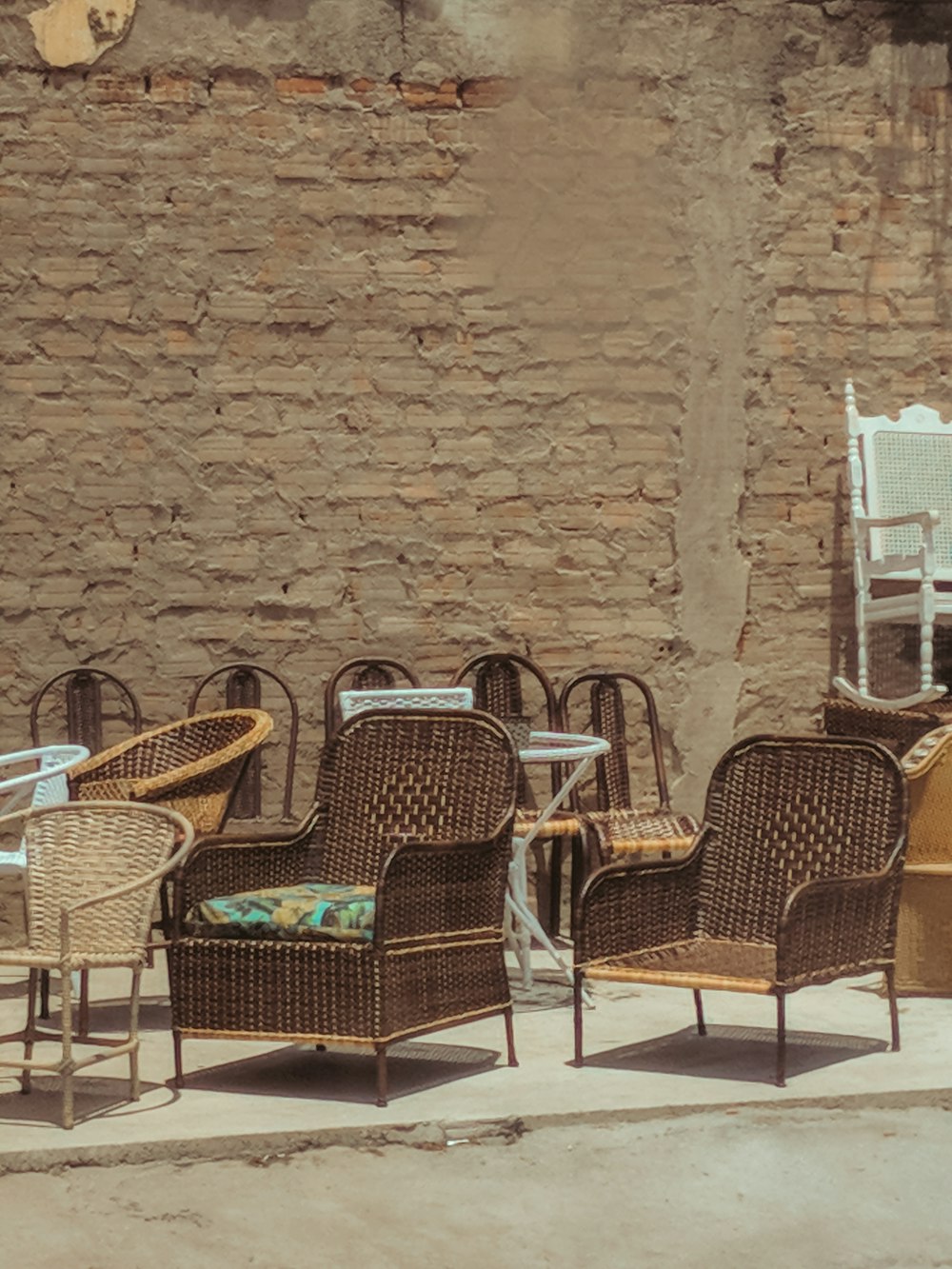 brown and white wooden chairs