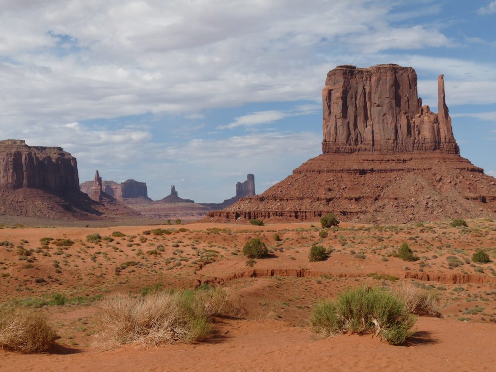 brown rock formation under white clouds during daytime