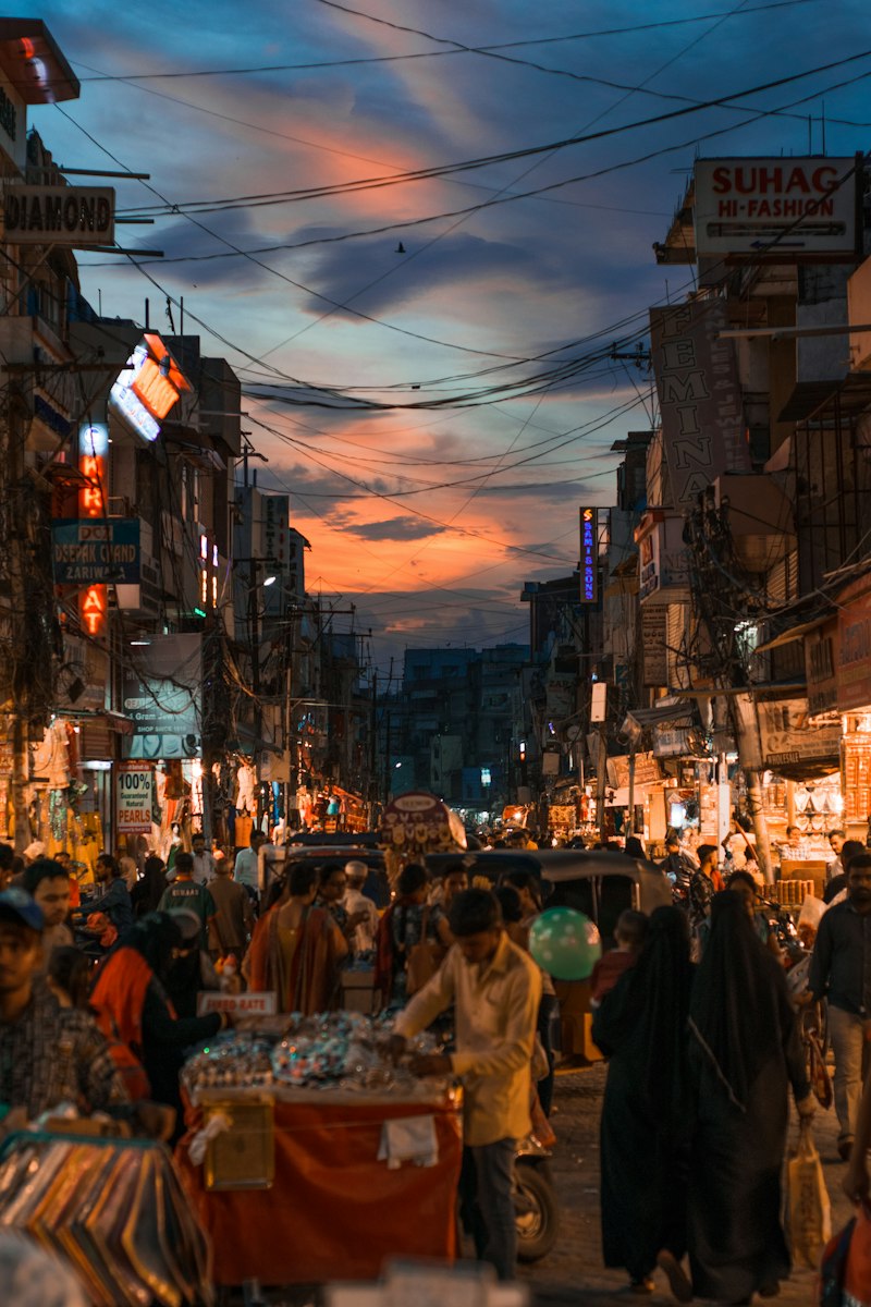 Bustling local market at dusk