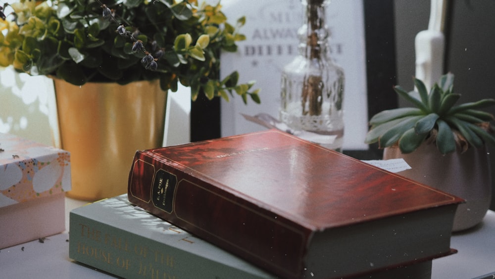 red book on white table