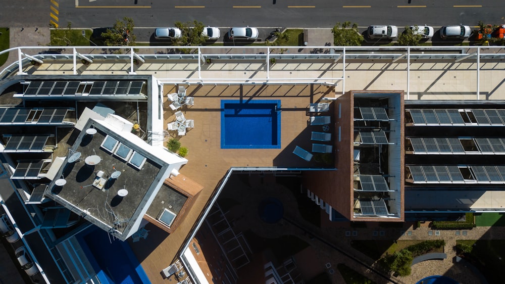 brown and blue concrete building