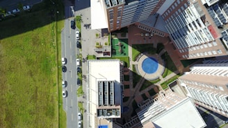 aerial view of green and white basketball court