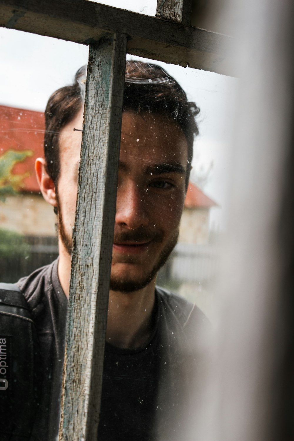 man in black leather jacket