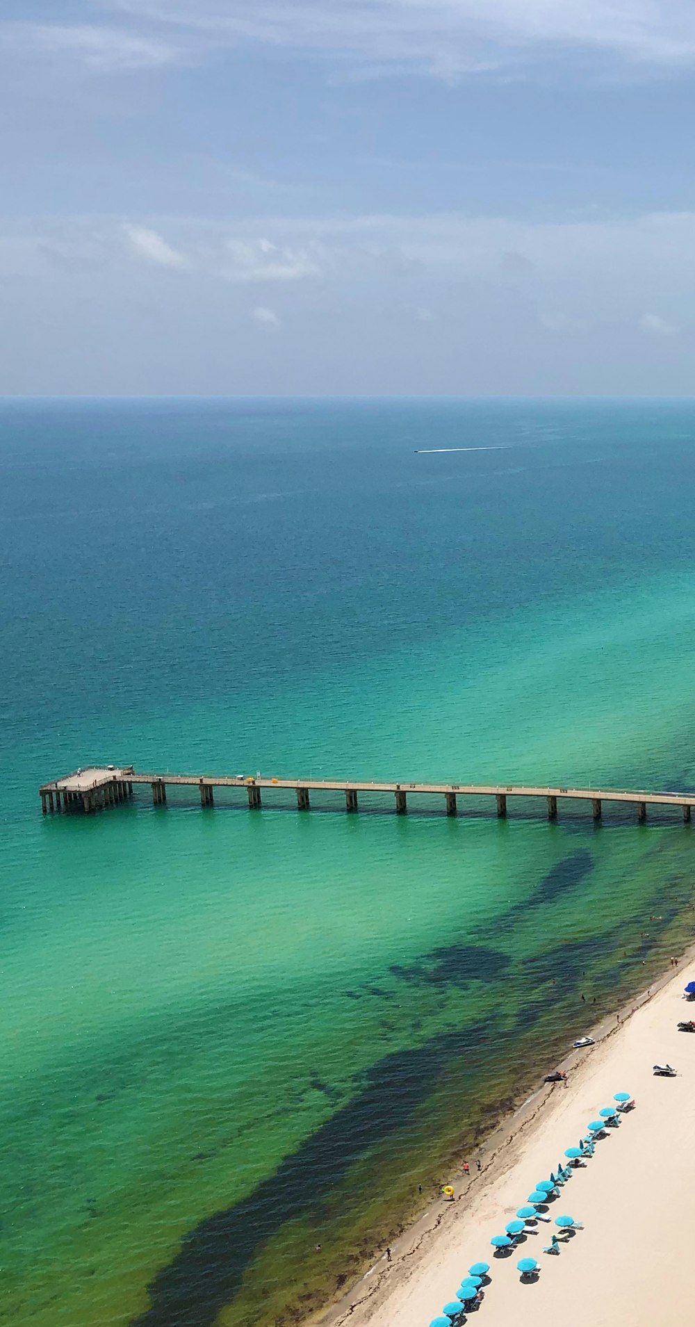 brown wooden dock on green sea during daytime