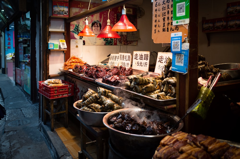 assorted food on display counter