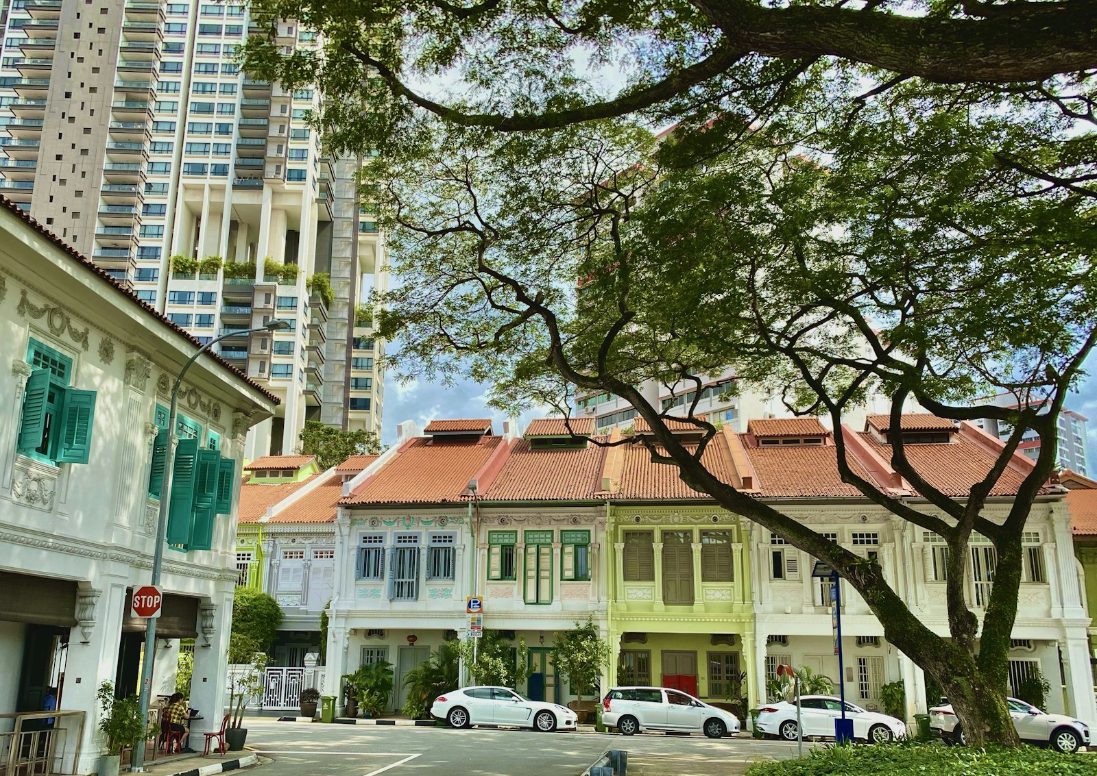 Concrete shophouse facade