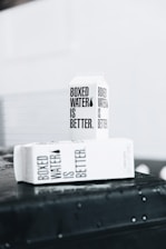 white and black labeled box