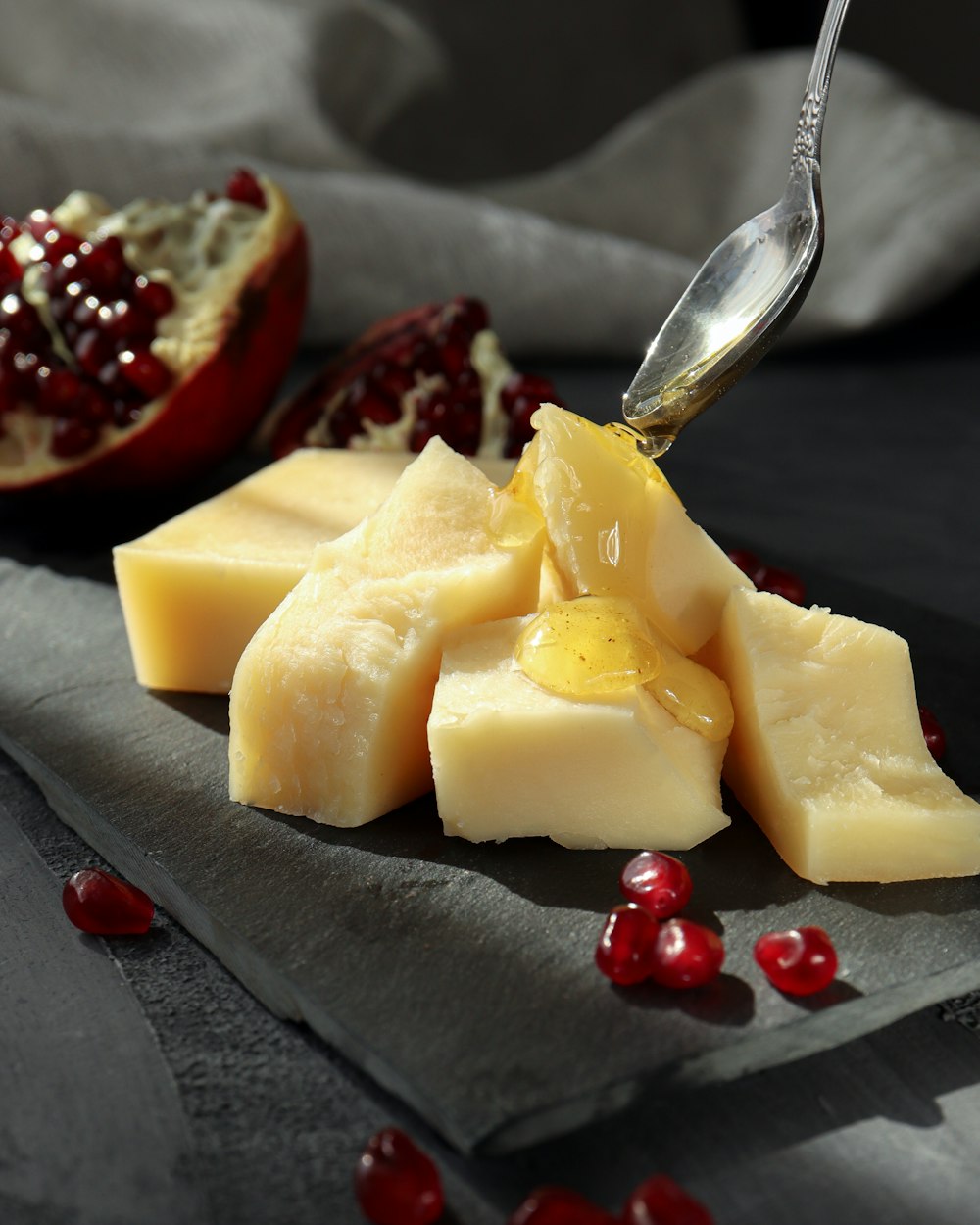 sliced fruit on stainless steel spoon