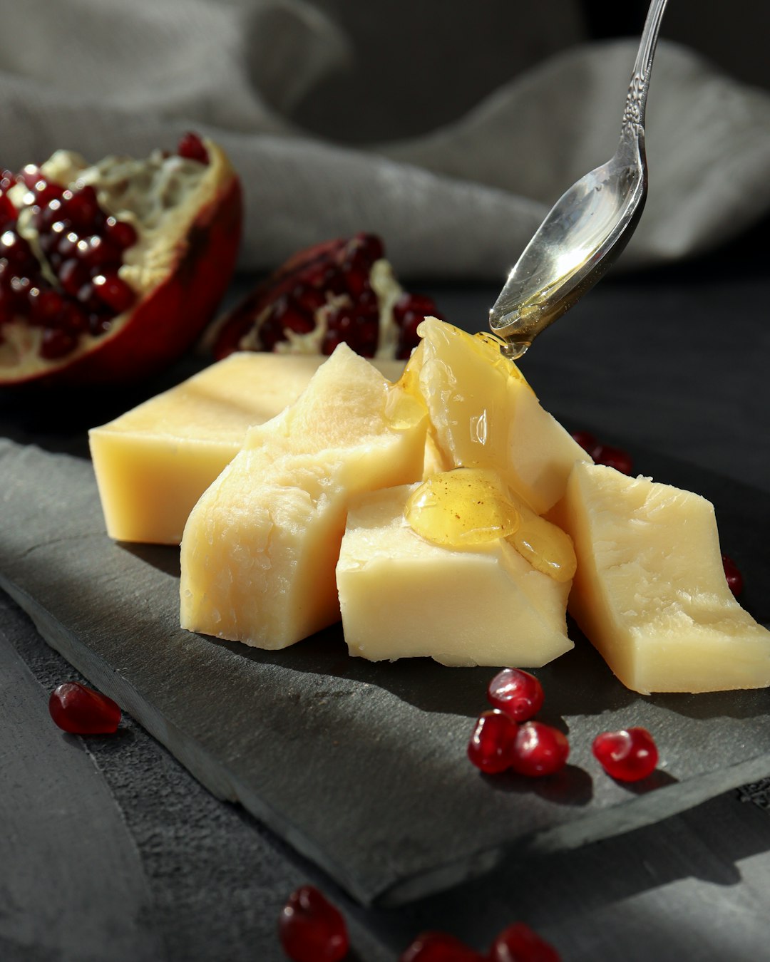 sliced fruit on stainless steel spoon