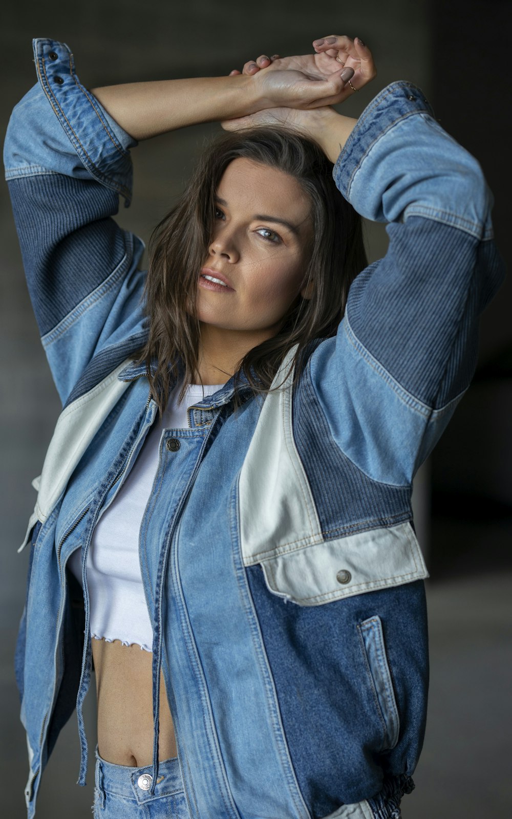 woman in blue denim jacket