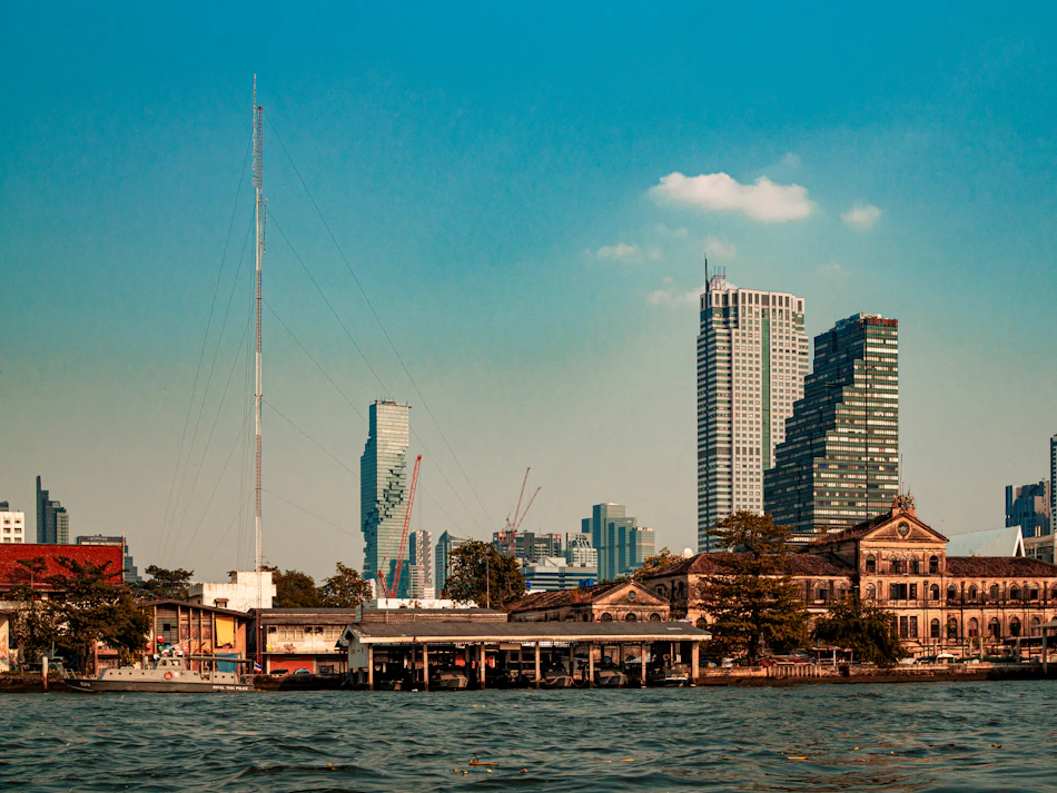 Traditional building beside water in Bangkok