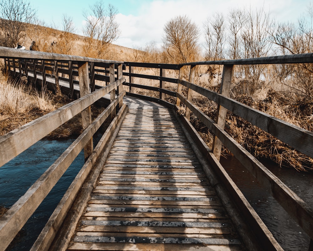 brown wooden bridge over river
