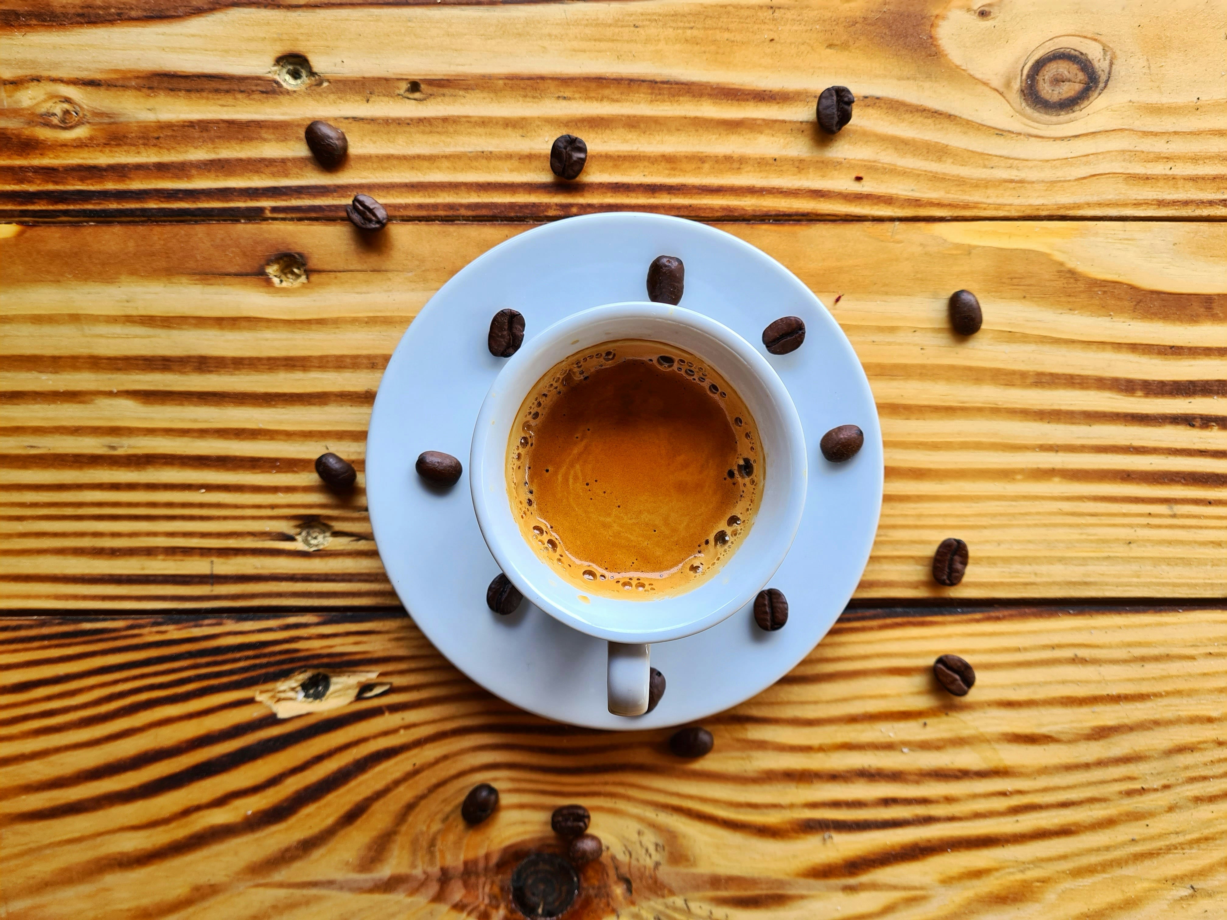 Espresso among coffee beans