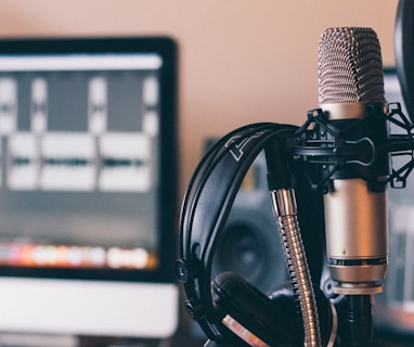 black and silver headphones on black and silver microphone