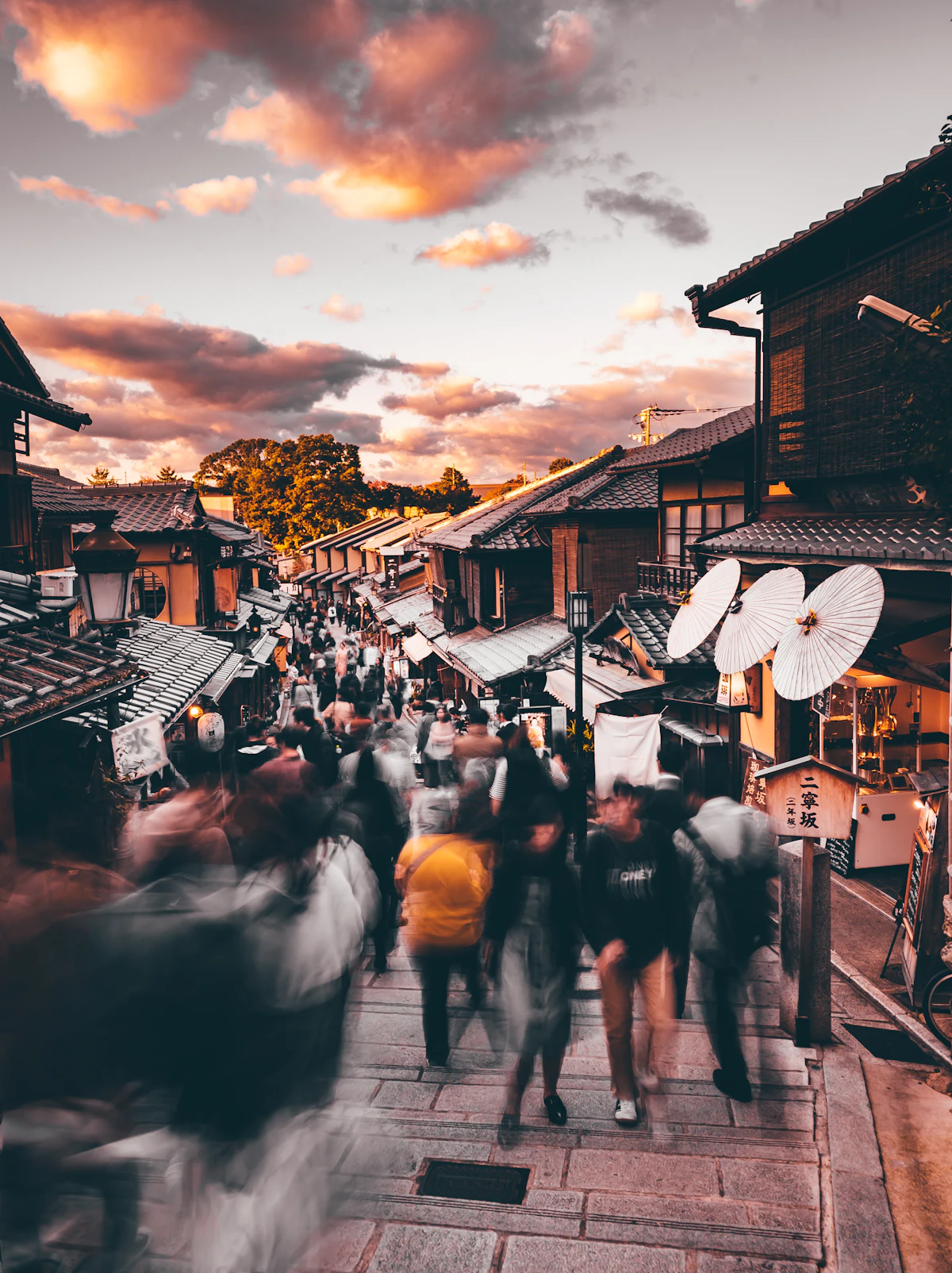 Crowded traditional street in a historic Japanese district