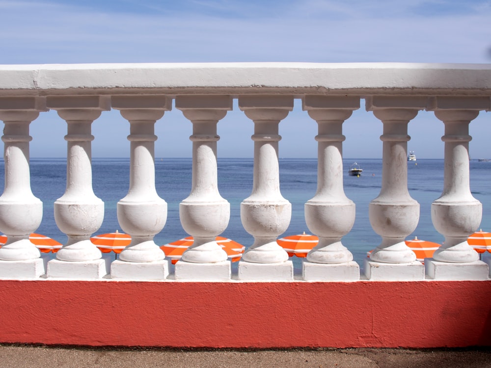 white and red concrete staircase