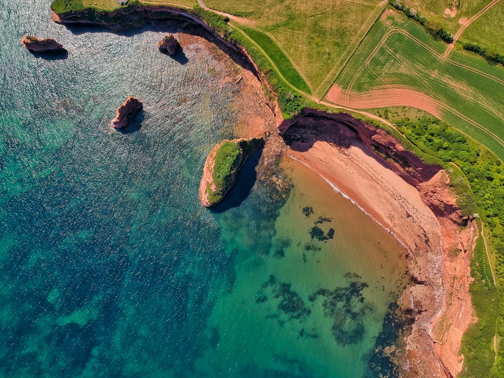 aerial view of green and brown land