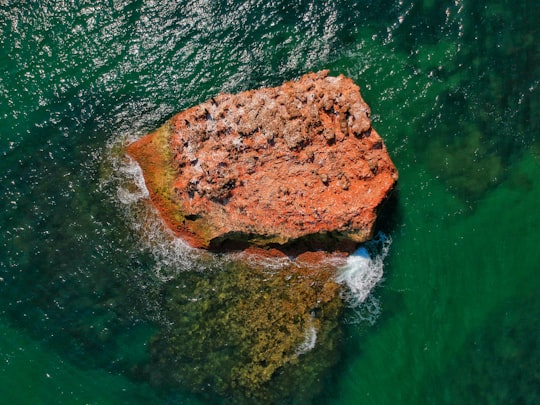 brown rock on water during daytime in Ladram Bay United Kingdom