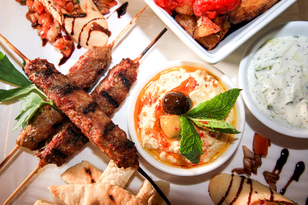 cooked food on white ceramic plate, Turkish food mezze