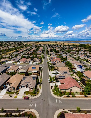 Aerial view of a single family home neighborhood similar to the 279 lot tract planned for the former Eastside Cannery site on Boulder Highway
