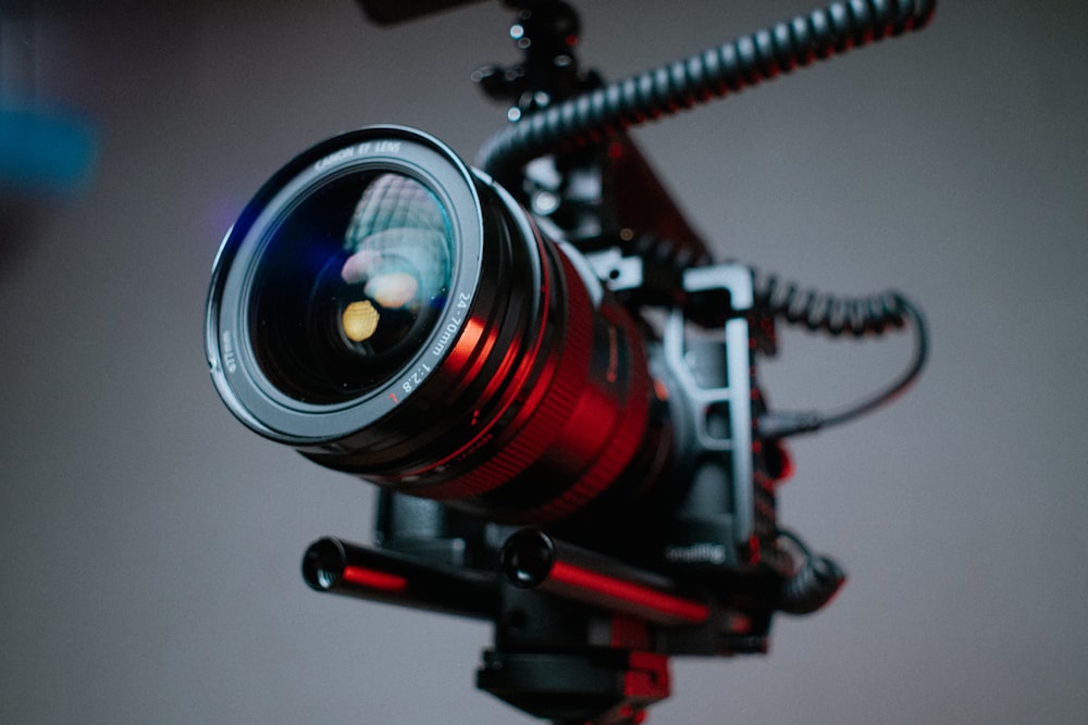 black and red camera lens