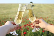 3 clear wine glasses on persons hand