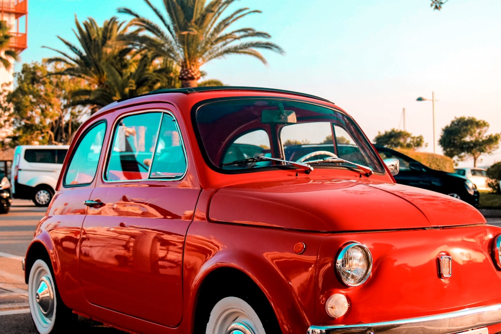 red volkswagen beetle on road during daytime