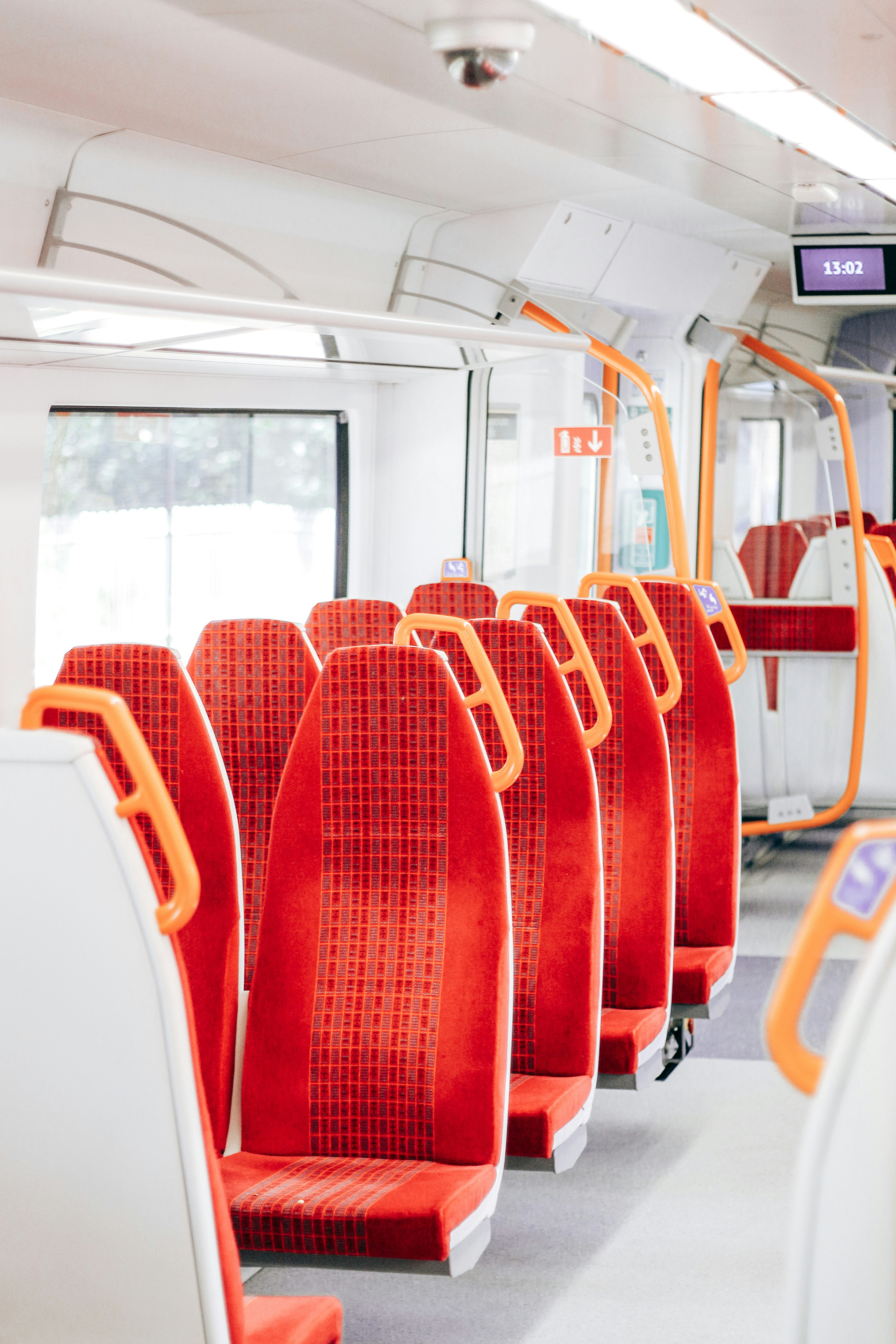red and white bus seats