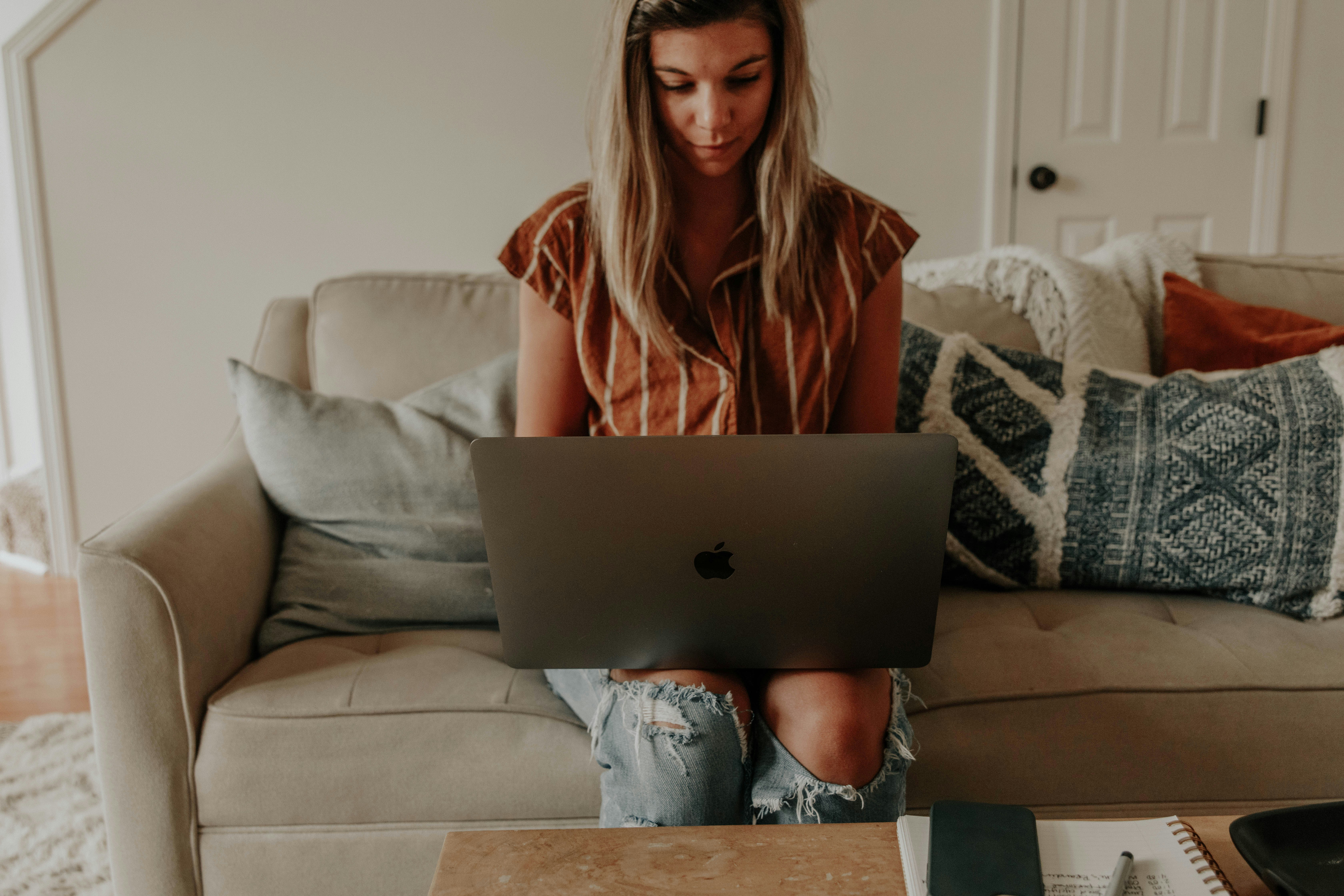 Work from home woman, laptop