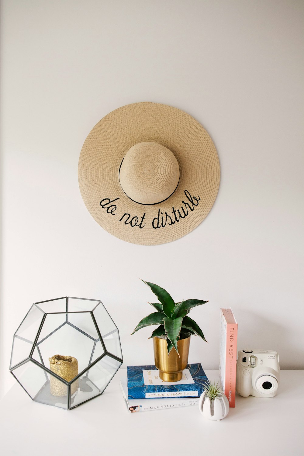 brown hat on white table