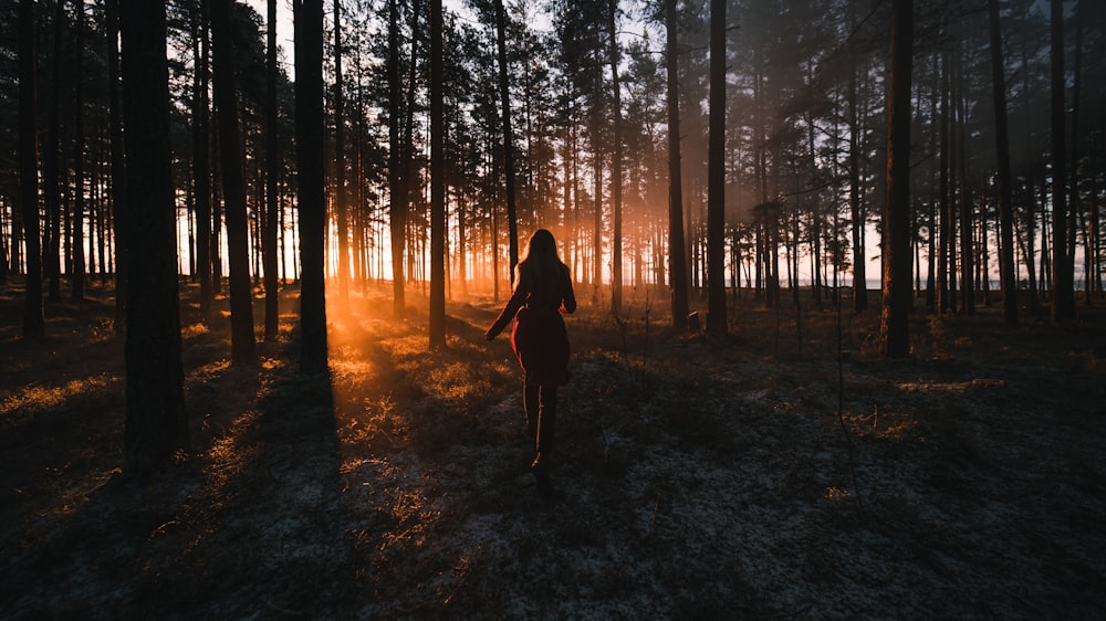 woman in black dress standing on forest during daytime