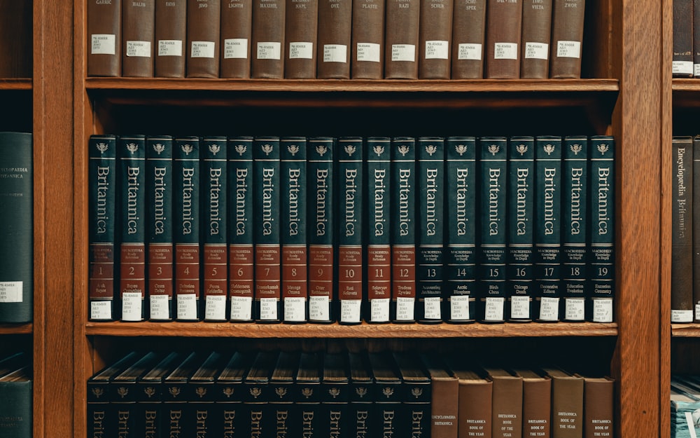 books on brown wooden shelf