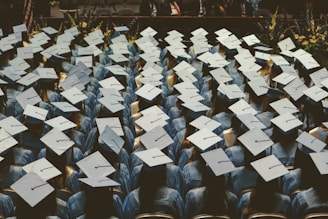 blue and white academic hat