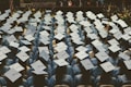 blue and white academic hat