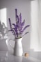 purple flowers in white ceramic vase