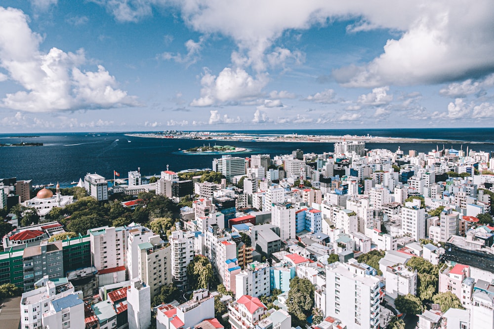 city buildings near body of water under blue and white sunny cloudy sky during daytime