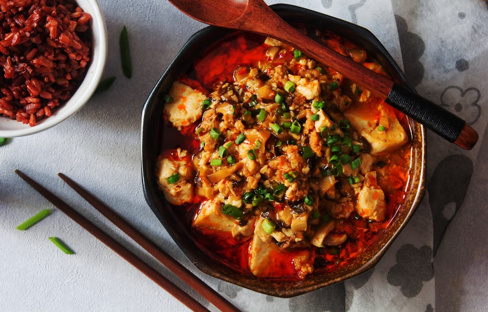 cooked food on black bowl