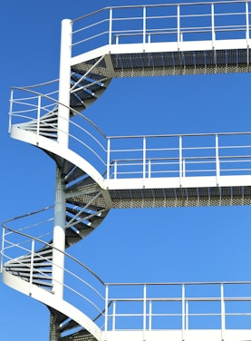 white and black spiral stairs
