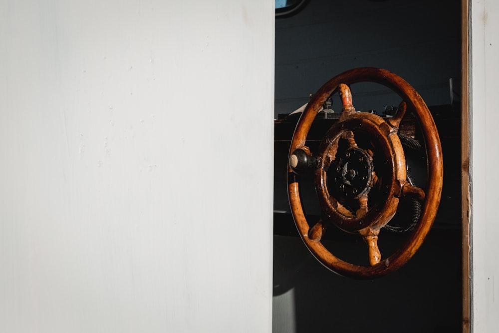 brown wooden round door knob