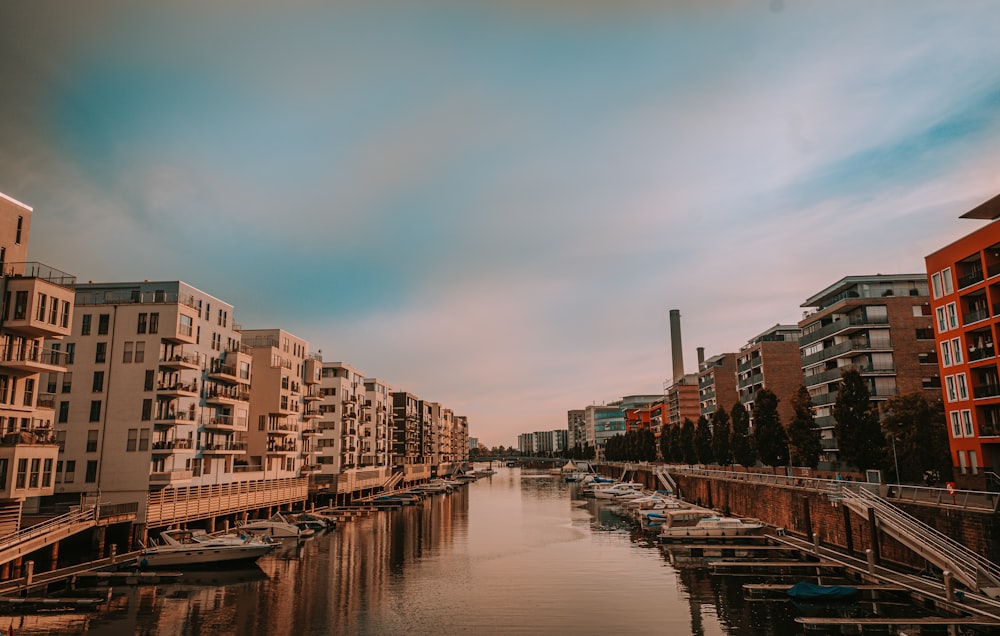 body of water between buildings during daytime