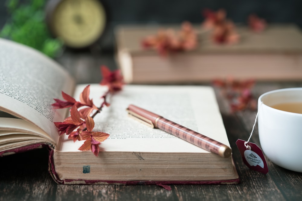 red pen on brown wooden table