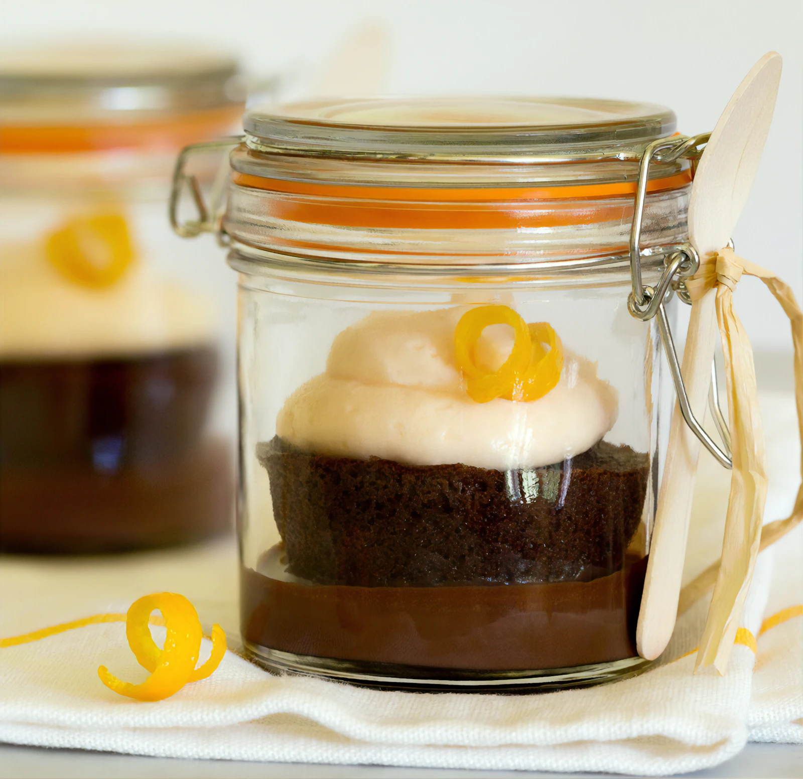 Layered chocolate dessert in a glass jar