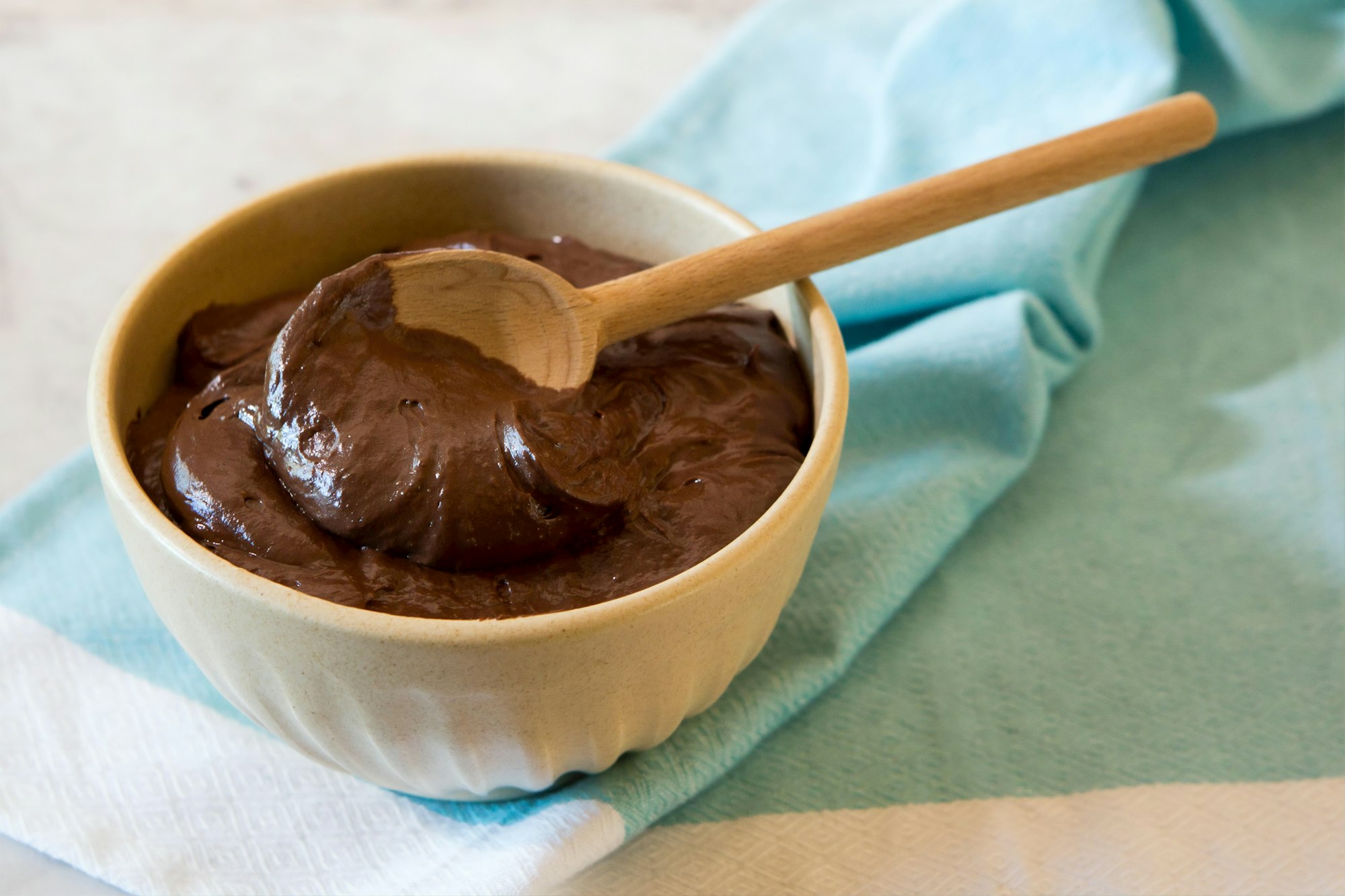 A rich and airy chocolate mouse on a bowl